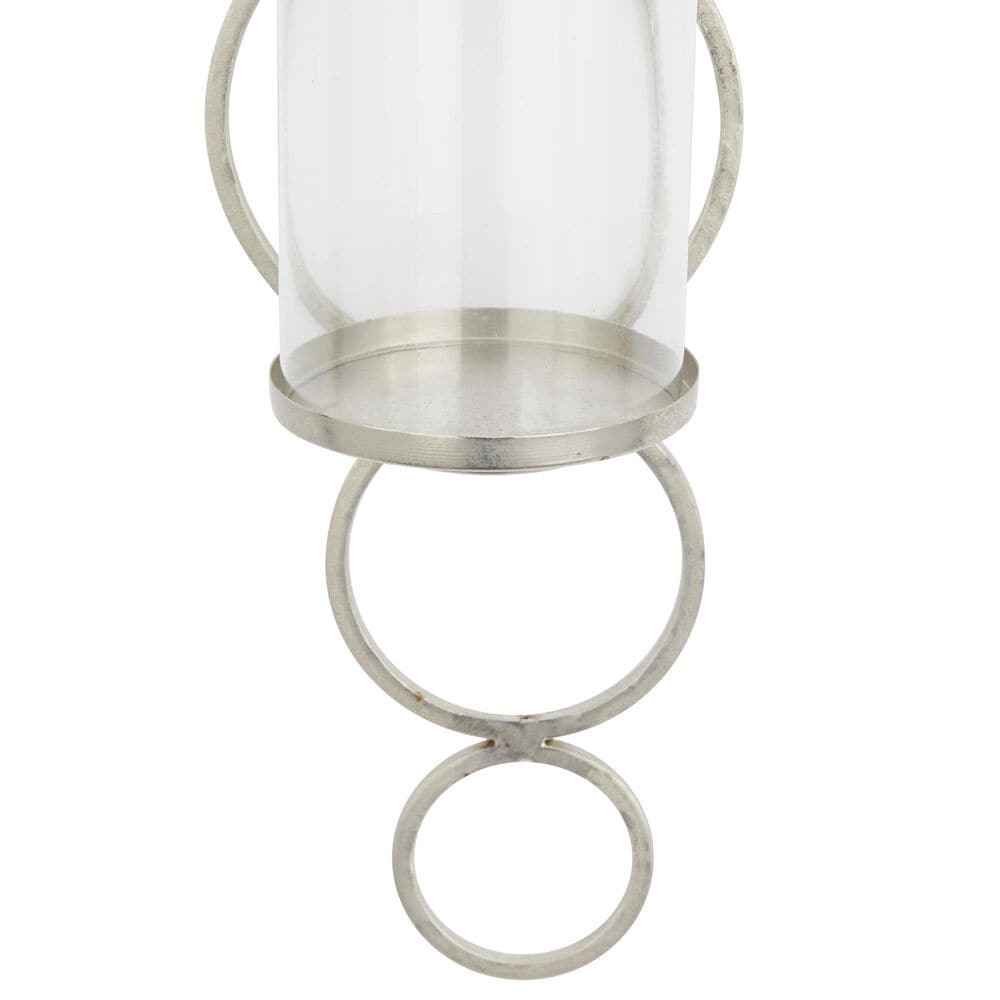 Maple and Jade 25&quot; Stacked Circle Single Indoor/Outdoor Wall Mount Candle Holder in Weathered Silver and Clear, , large