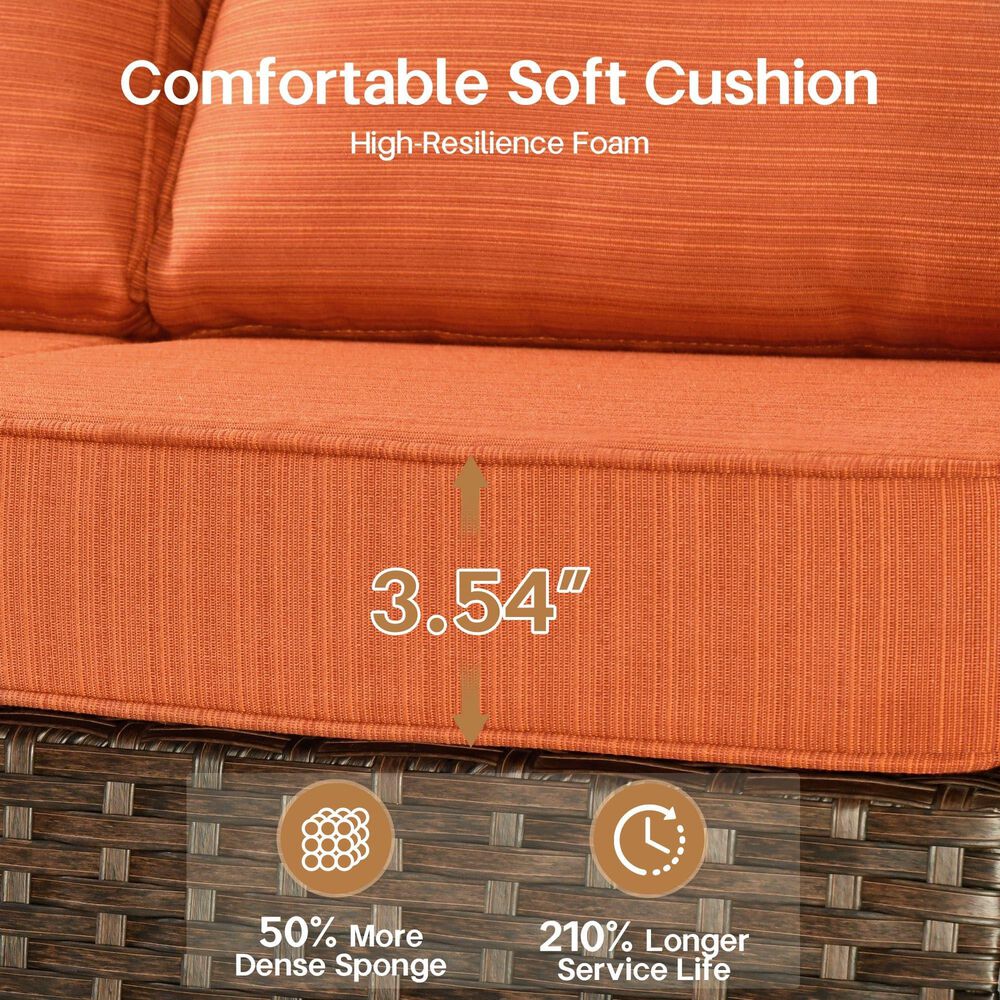 HOMLUX 6-Piece Patio Conversation Set with Loveseat and Light Brown Wicker in Orange Red, , large