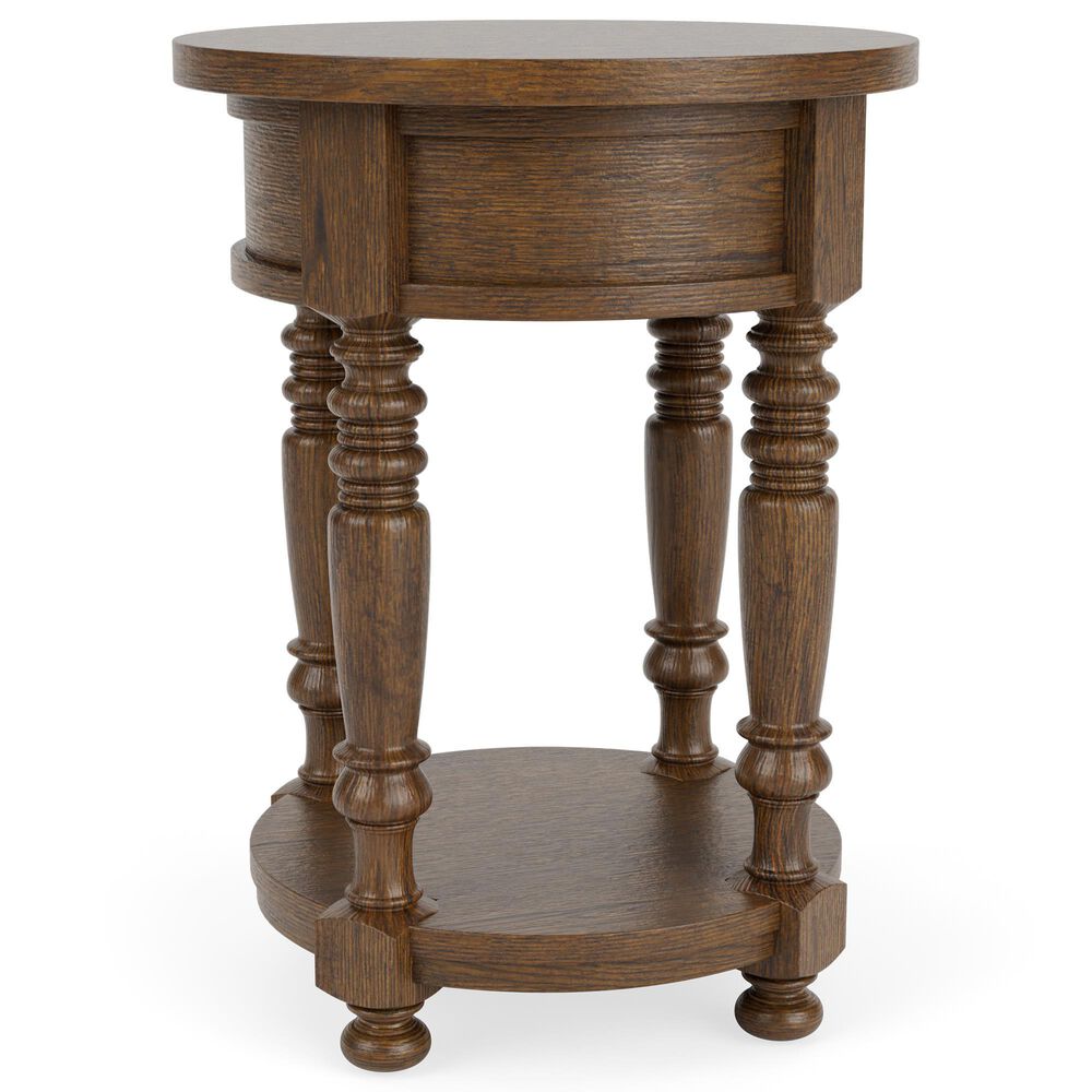 Riverside Furniture Eastlake Round Chairside Table in Whiskey Oak, , large