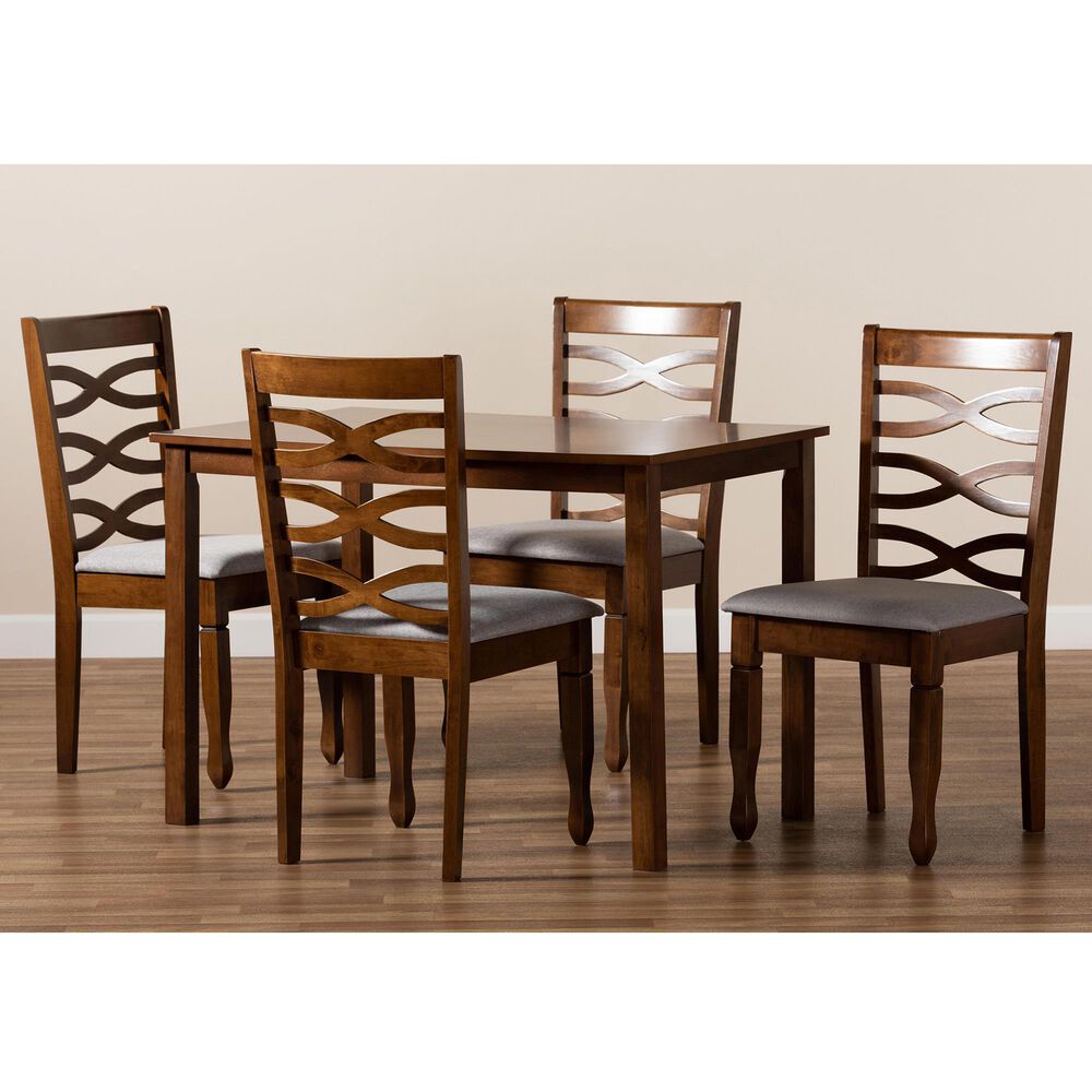 Baxton Studio Mirna 5-Piece Dining Set in Grey/Walnut Brown, , large
