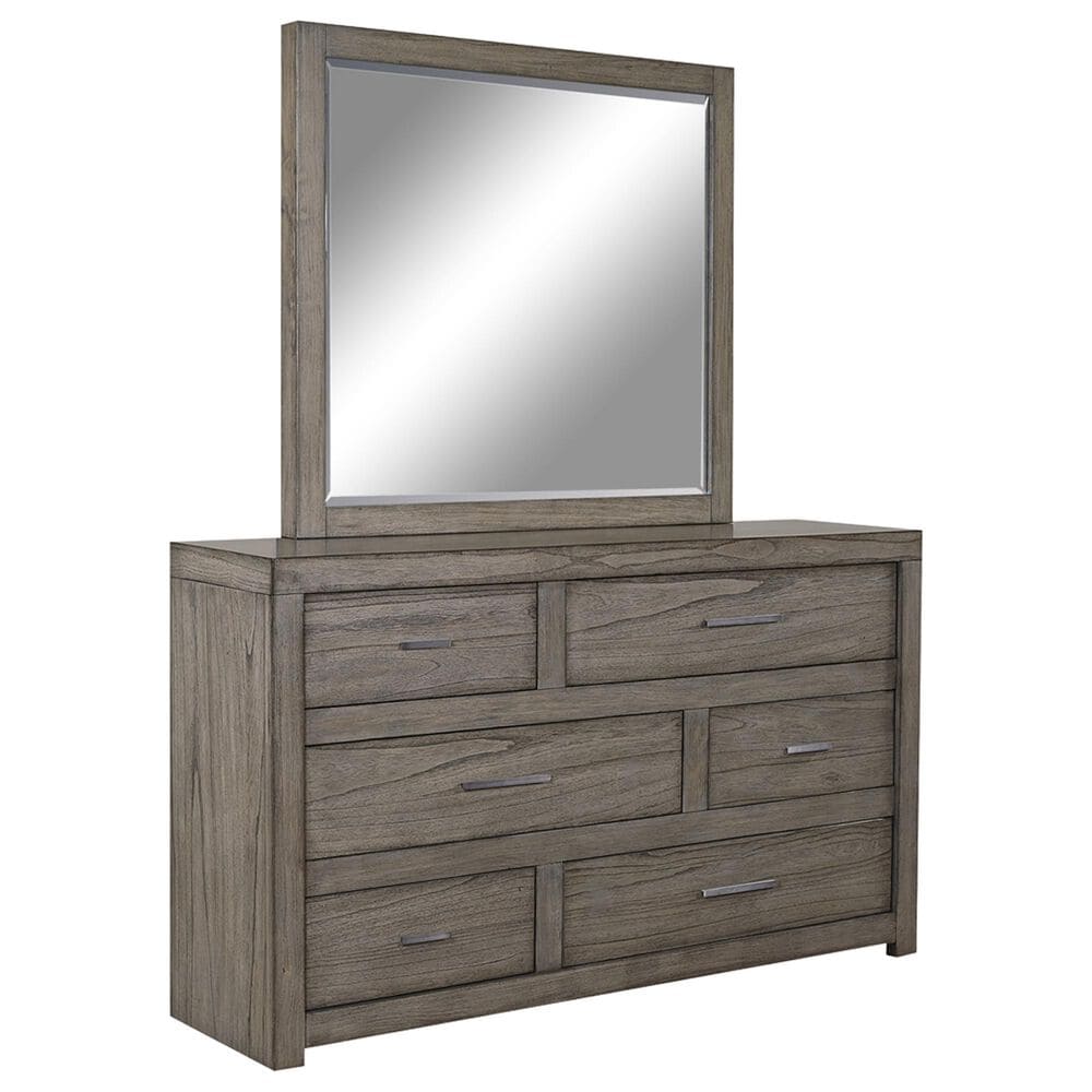 Riva Ridge Modern Loft 6 Drawer Dresser and Mirror in Greystone, , large