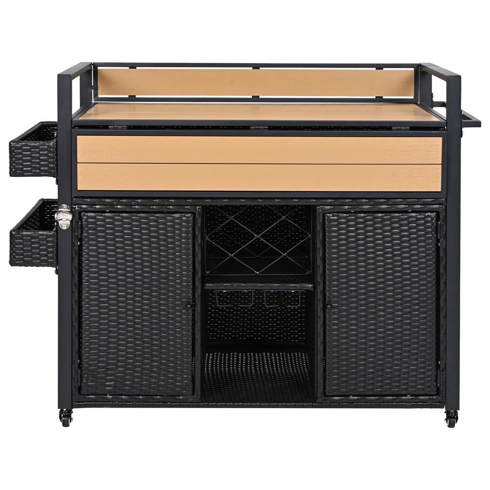 HOMLUX 53" Wicker Outdoor Kitchen Island in Black Brown, , large
