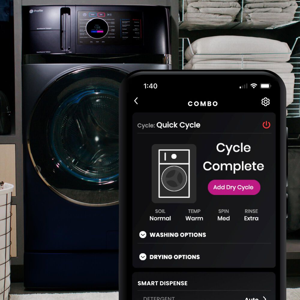 GE Profile 4.8 Cu. Ft. Smart Front Load Combo Washer/Dryer in Sapphire Blue, , large