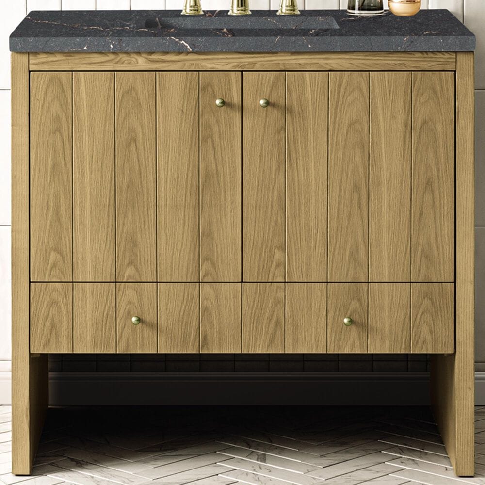 James Martin Vanities Hudson 36" Single Bathroom Vanity in Light Natural Oak with 3 cm Parisien Bleu Quartz Top and Rectangular Sink, , large