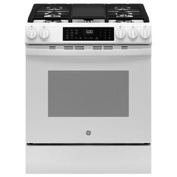 GE Appliances 30" Slide-In Front-Control Convection Gas Range in White, , large