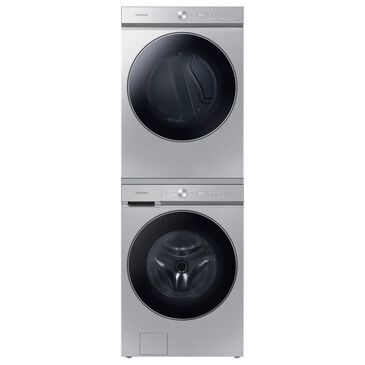 Samsung Bespoke 5.3 Cu. Ft. Front Load Washer and 7.6 Cu. Ft. Gas Dryer Laundry Pair with Stacking Kit in Silver Steel, , large