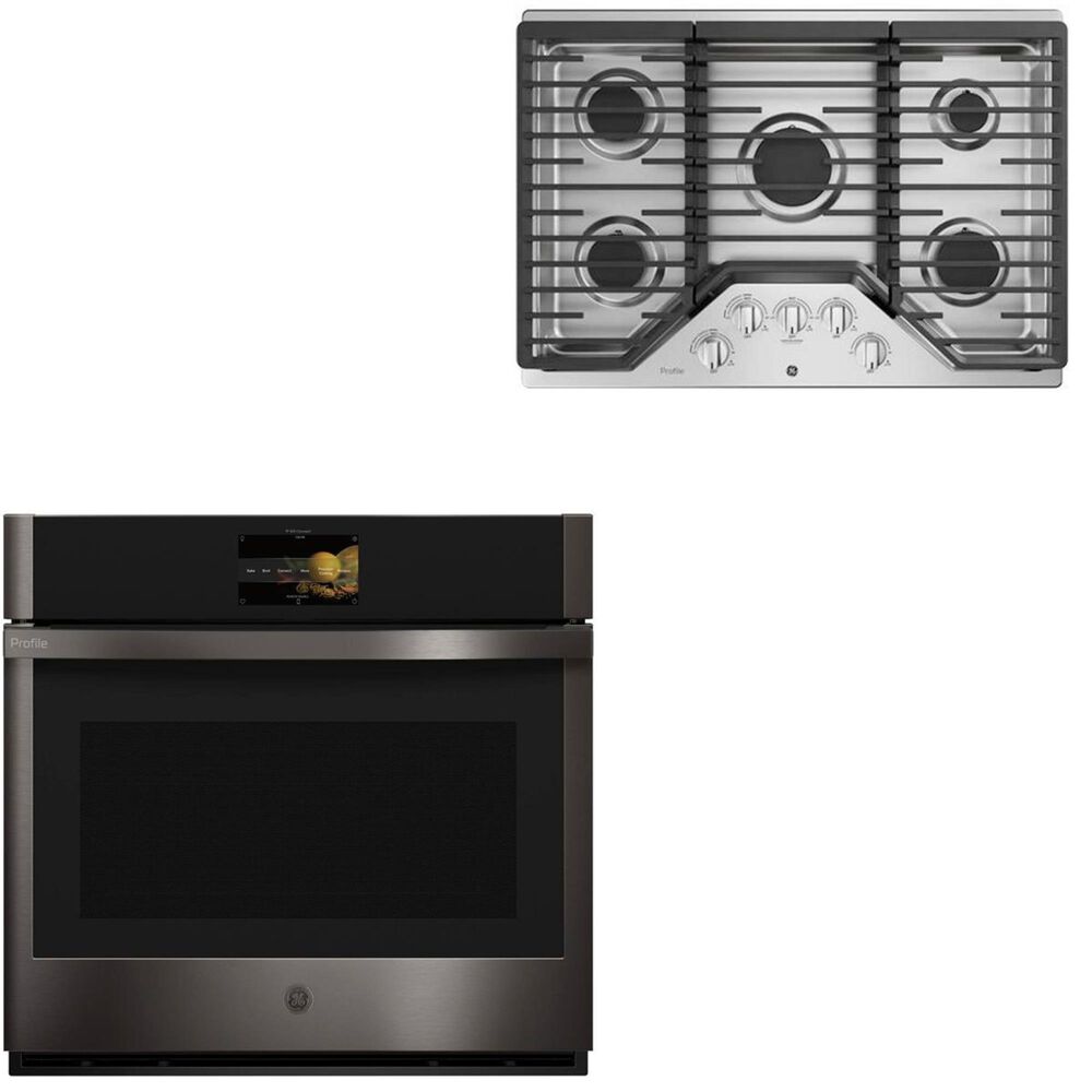 GE Profile 30" Gas Cooktop with 30" Built-In Convection Single Wall Oven in Black Stainless Steel, , large