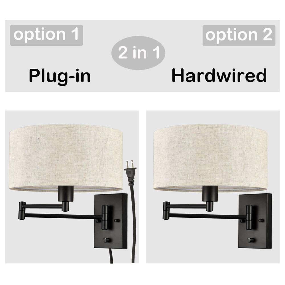 Claxy LIghting 1-Light Plug-In Swing Arm Wall Sconce in Black, , large