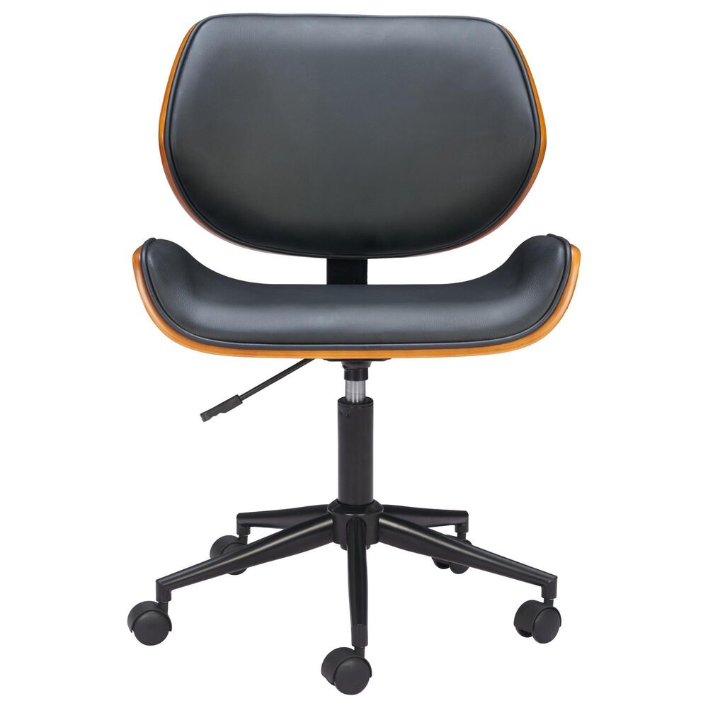Zuo Modern Flex Low Back Office Chair with Black Faux Leather in Black and Walnut, , large