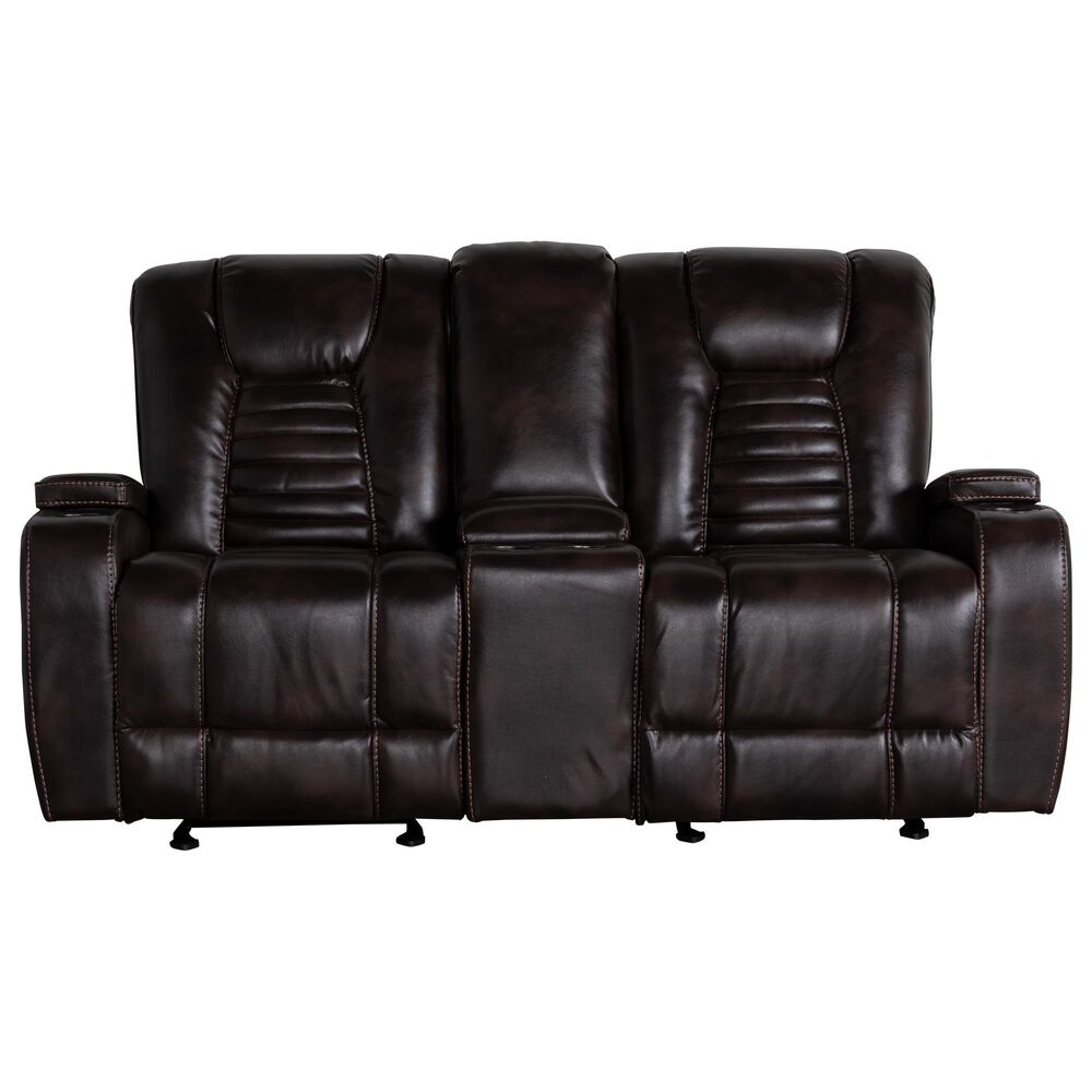 Oxford Furniture Dual Manual Reclining Gliding Loveseat with Console in Bolero Coffee, , large