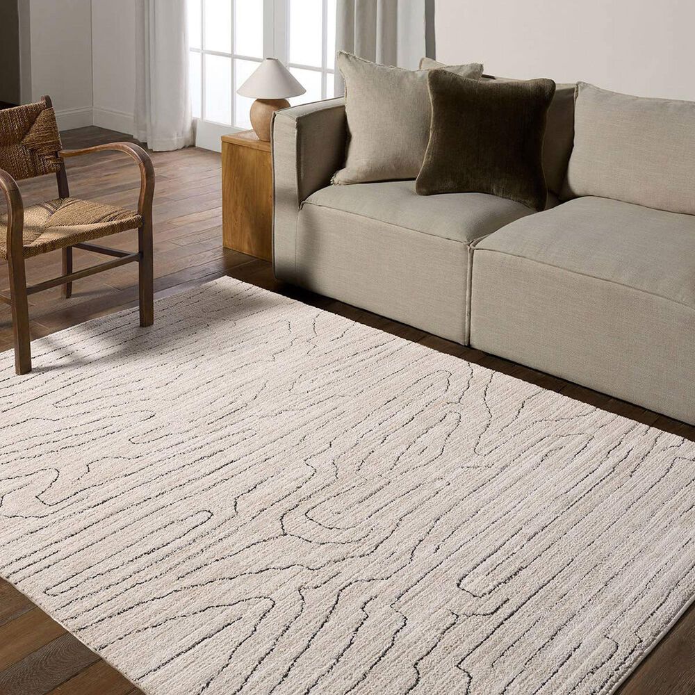 Jaipur Eva Newlyn 5&#39; x 8&#39; Morganite, Oatmeal, French Oak, Coconut Cream and Licorice Area Rug, , large