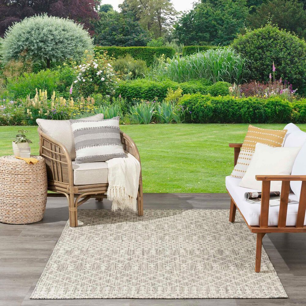 Nourison Positano Southwestern Light Grey 5&#39; x 7&#39; Indoor/Outdoor Area Rug, , large
