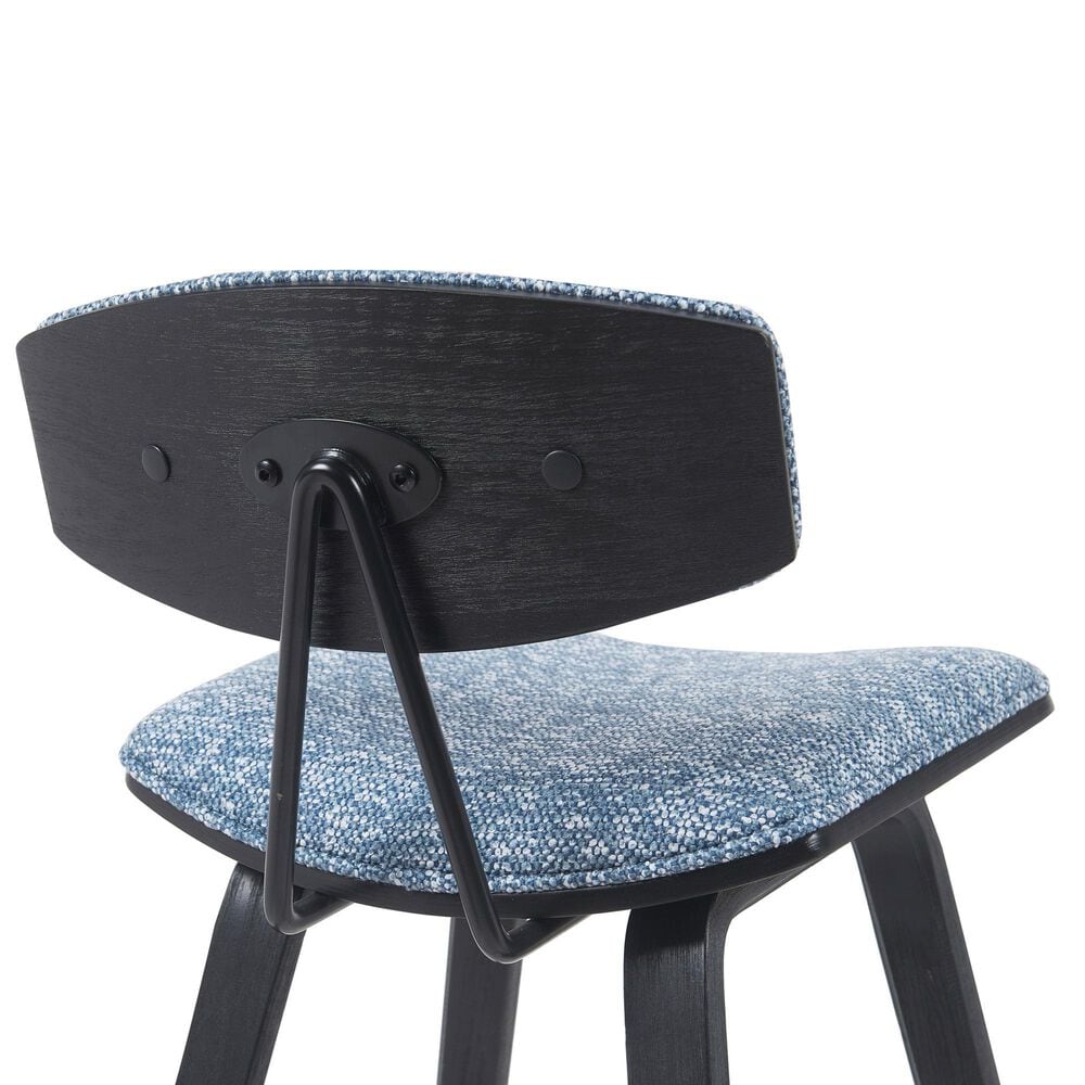 Armen Living Fox Bar Height Stool with Speckled Blue Upholstery in Black Brushed, , large