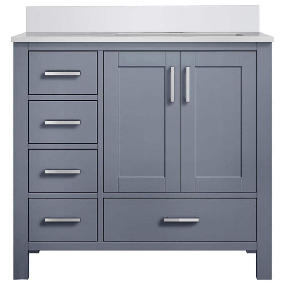 Lexora Home Jacques 36" Right Offset Single Bathroom Vanity in Dark Grey with 2 cm White Quartz Top and Rectangular Sink, , large