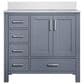 Lexora Home Jacques 36" Right Offset Single Bathroom Vanity in Dark Grey with 2 cm White Quartz Top and Rectangular Sink, , large