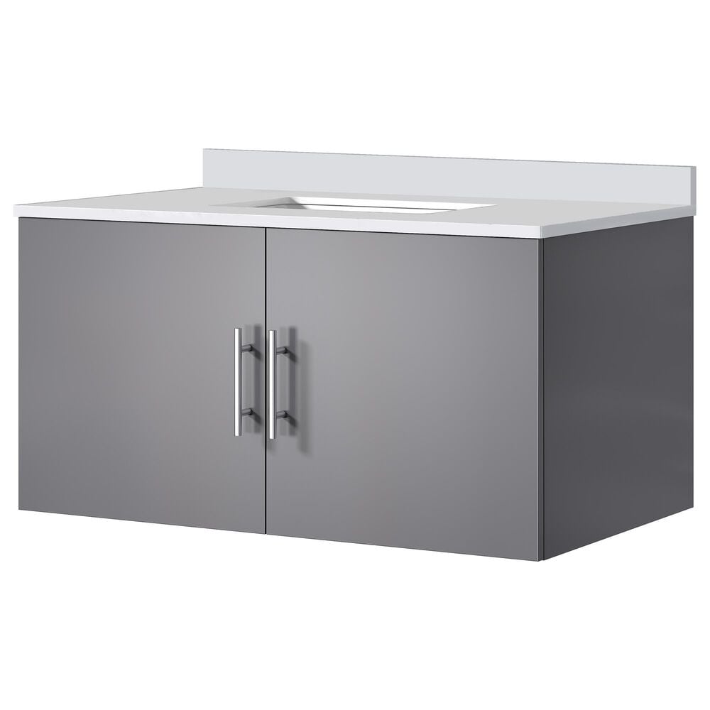 Lexora Home Geneva 36" Single Bathroom Vanity in Dark Grey with 2 cm White Quartz Top and Rectangular Sink, , large