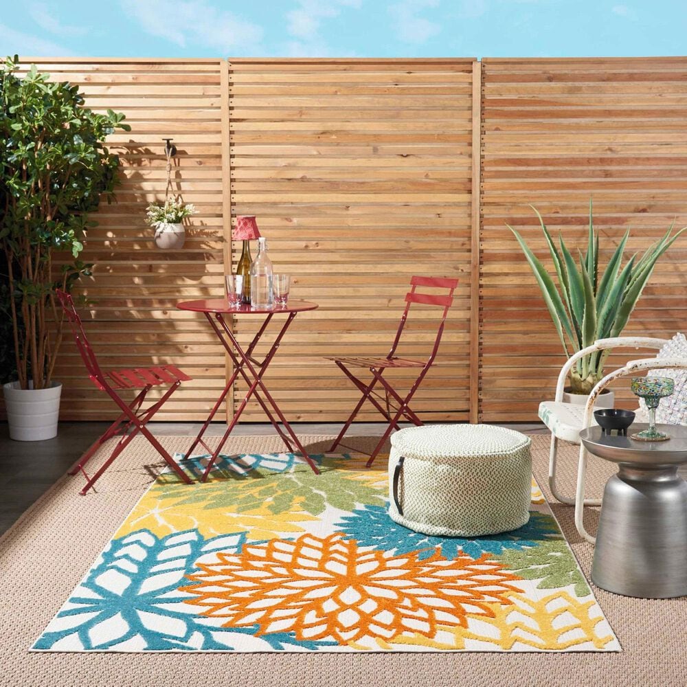 Nourison Aloha 5&#39;3&quot; x 7&#39;5&quot; Turquoise and Multicolor Indoor/Outdoor Area Rug, , large
