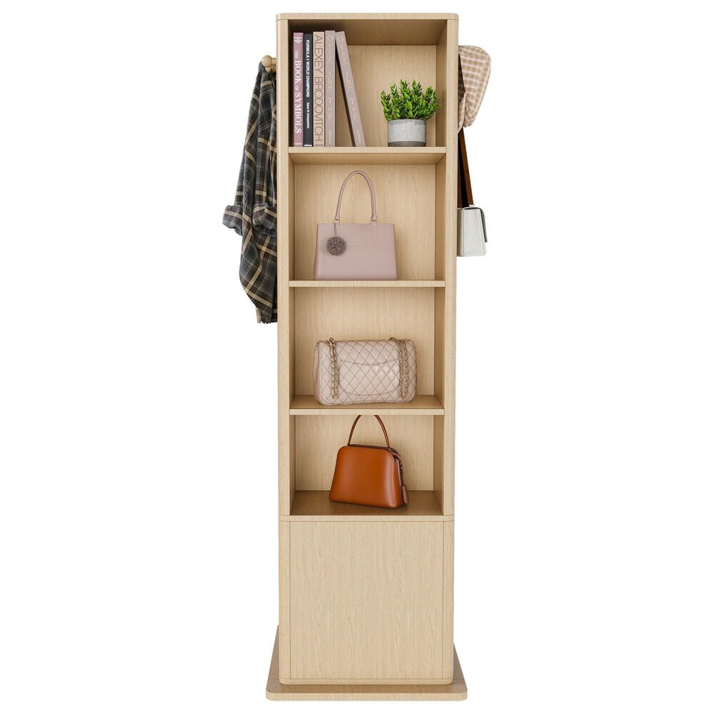GigaCloud Rotating Jewelry Cabinet with Full-length Mirror, Coat Rack and Shelves in Walnut, , large