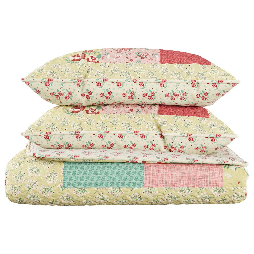 Timberlake 3-Piece King Quilt Set in Pastel Pink, Mint Green, Yellow and Red, , large