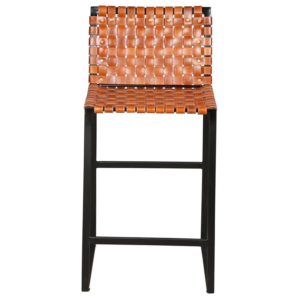 Porter Design Veracruz Counter Stool in Black Finish and Warm Camel Top Grain Leather, , large