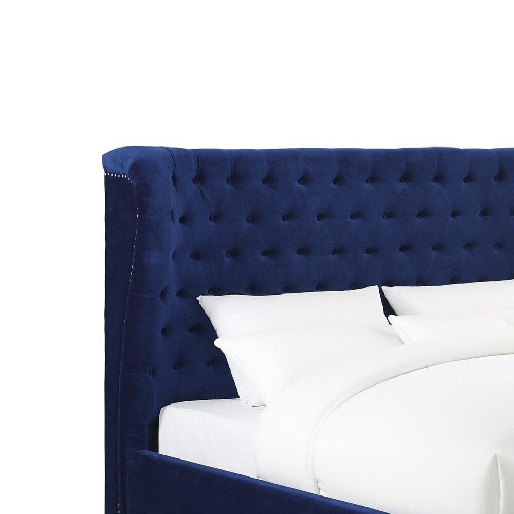 Tov Furniture Finley King Platform Bed in Blue Velvet NFM