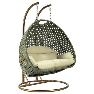Leisuremod 57" Patio 2-Seat Hanging Egg Swing Chair with Taupe Cushion in Beige, , large