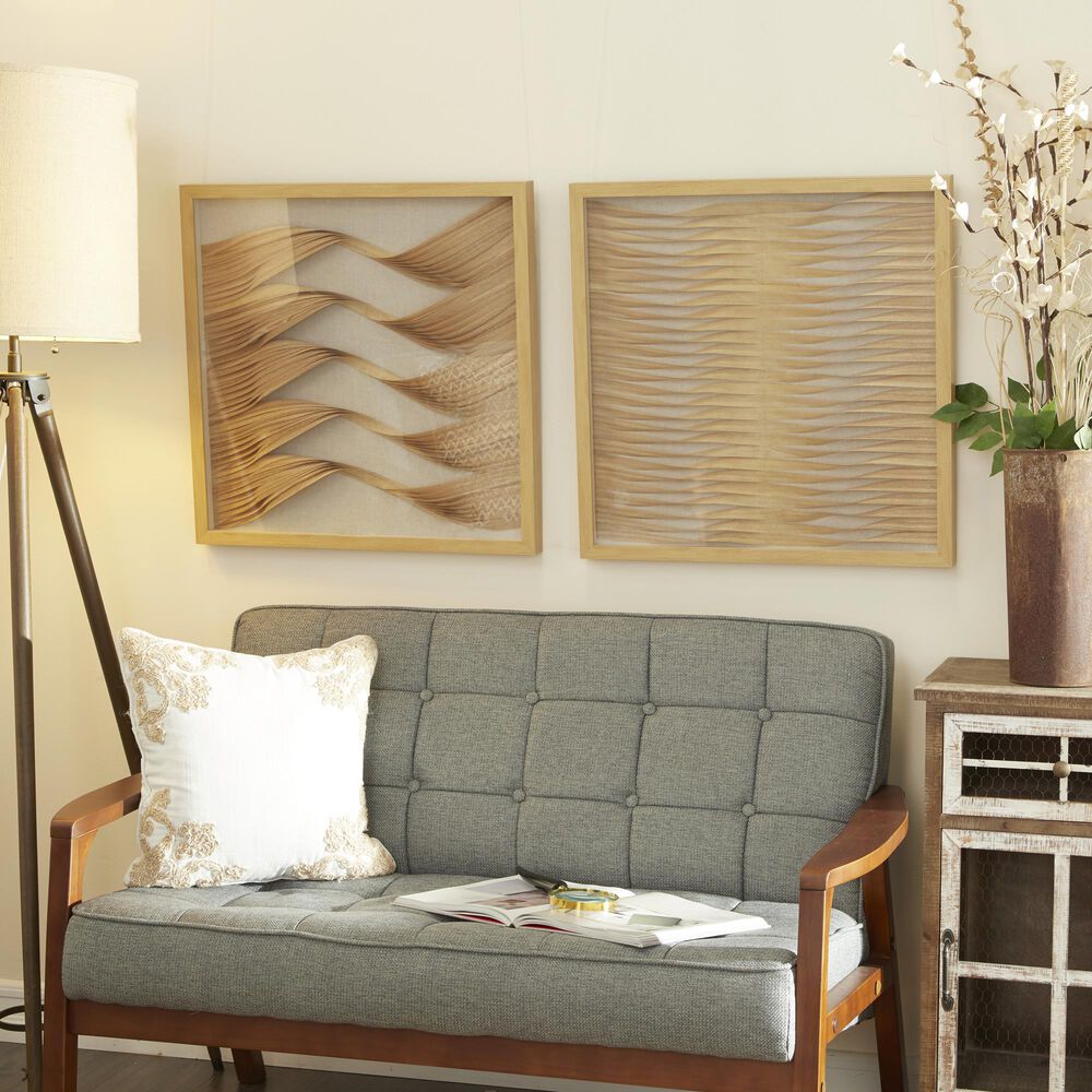 Maple and Jade 24&quot; x 24&quot; Abstract Framed Wall Art in Brown and Beige &#40;Set of 2&#41;, , large