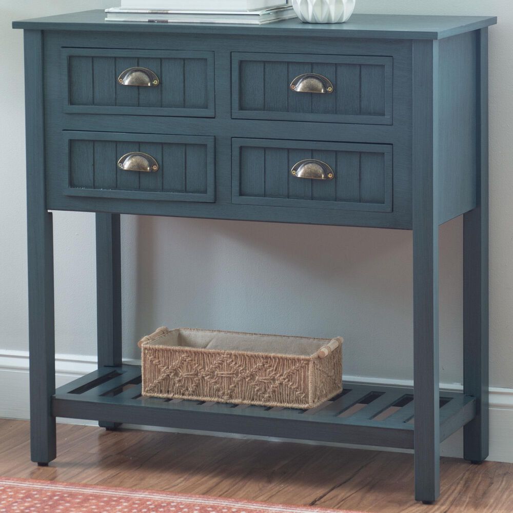 Linon Home Decor Brimley Beadboard Console Table in Dark Teal Blue, , large
