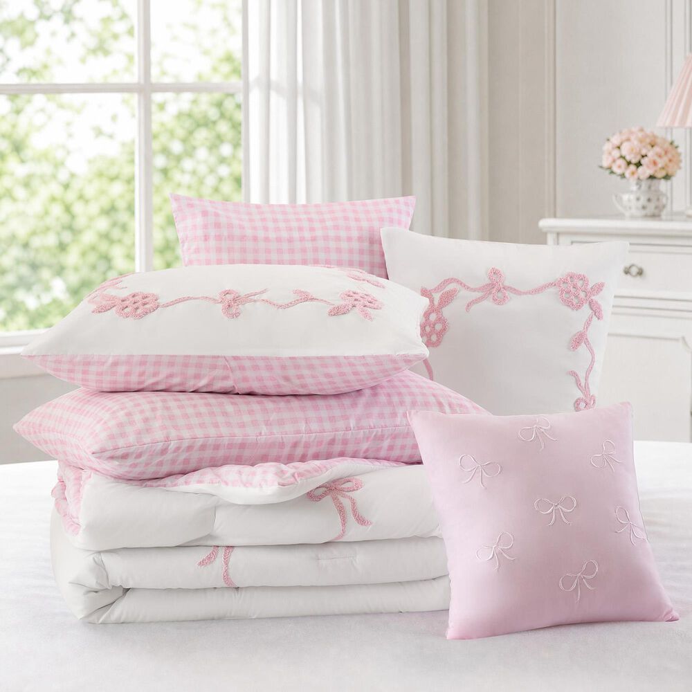 Hampton Park Tiffany 6-Piece Full/Queen Comforter Set in Pink and White, , large