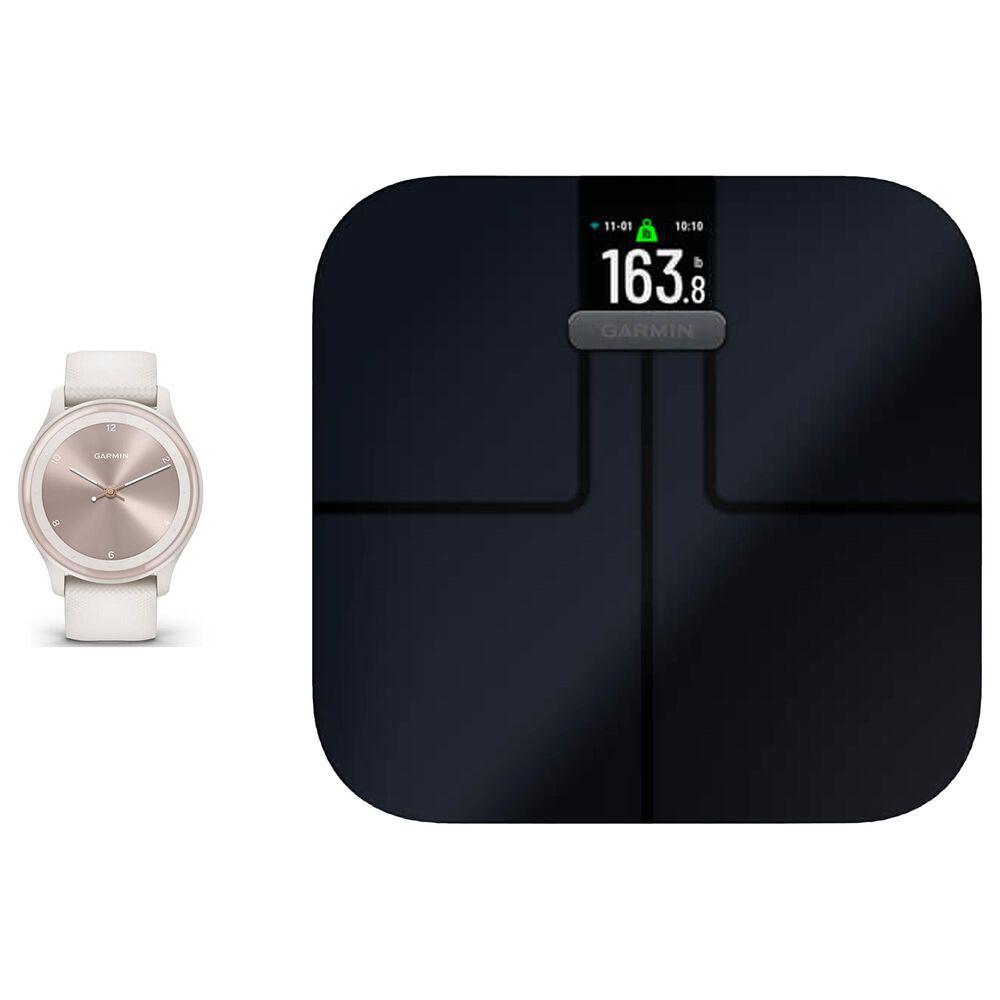 Garmin Vivomove Sport Smartwatch 28mm Black Case with Silicone Band and Black Index S2 Smart Scale, , large