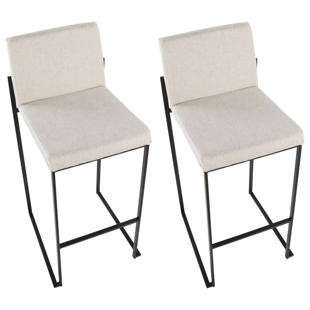 Lumisource Fuji High Back Barstool with Beige Fabric in Black &#40;Set of 2&#41;, , large