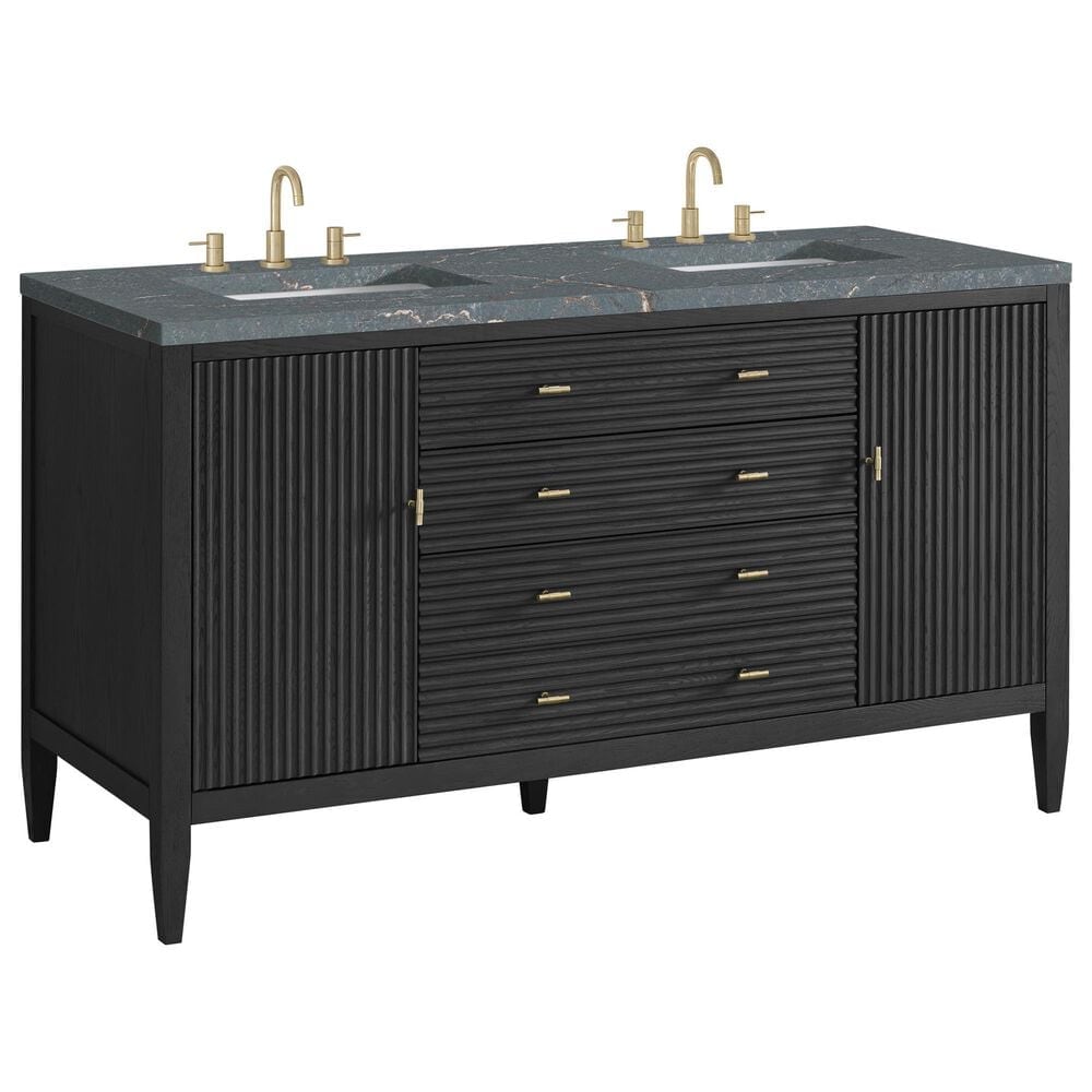James Martin Vanities Myrrin 60" Double Vanity in Carbon Oak with 3 cm Parisien Bleu Quartz Top, , large