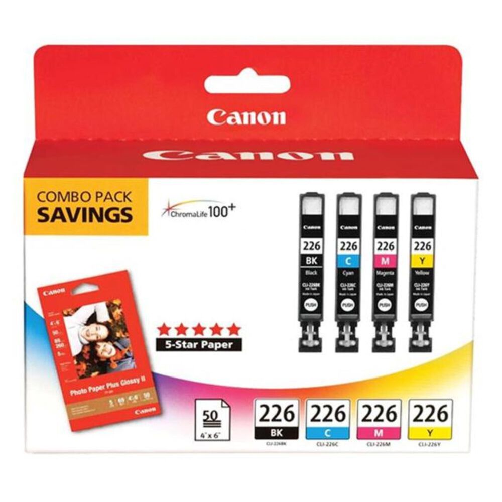 Canon CLI-226 4 Cartridge Combo Pack with PP-201 50 Sheets Paper Pack, , large