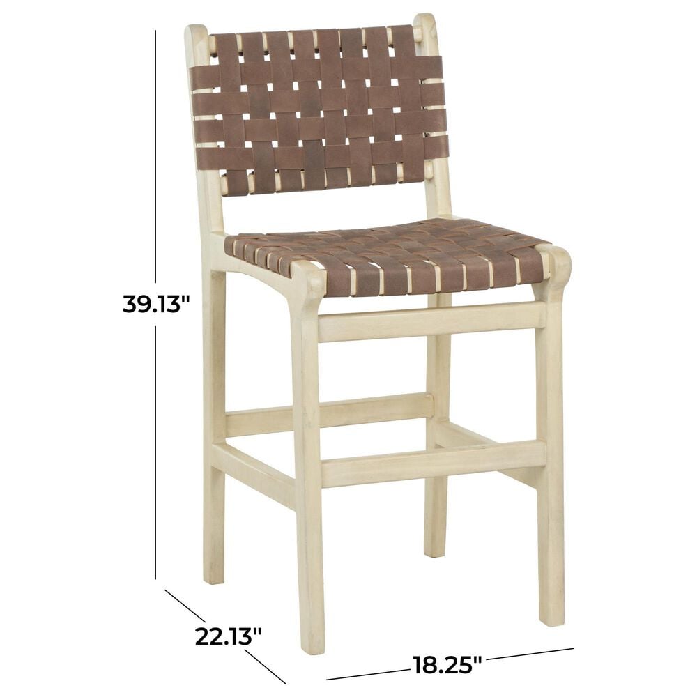 Maple and Jade Handmade Woven Kitchen Bar Stool with Brown Cushion in Light Brown, , large