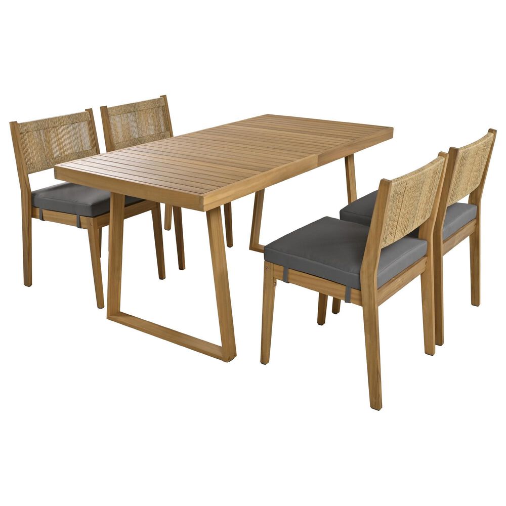 Hearth and Haven 5-Piece Outdoor Wooden Dining Set with U-Leg Table and Cushioned Chairs in Gray, , large