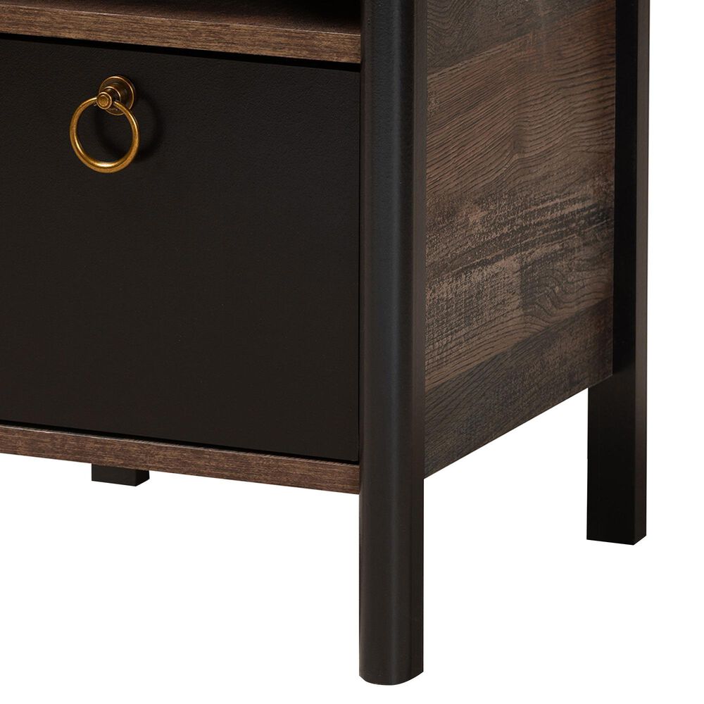 Baxton Studio Vaughan 1-Door Nightstand in Dark Brown, Rustic Brown and Black, , large