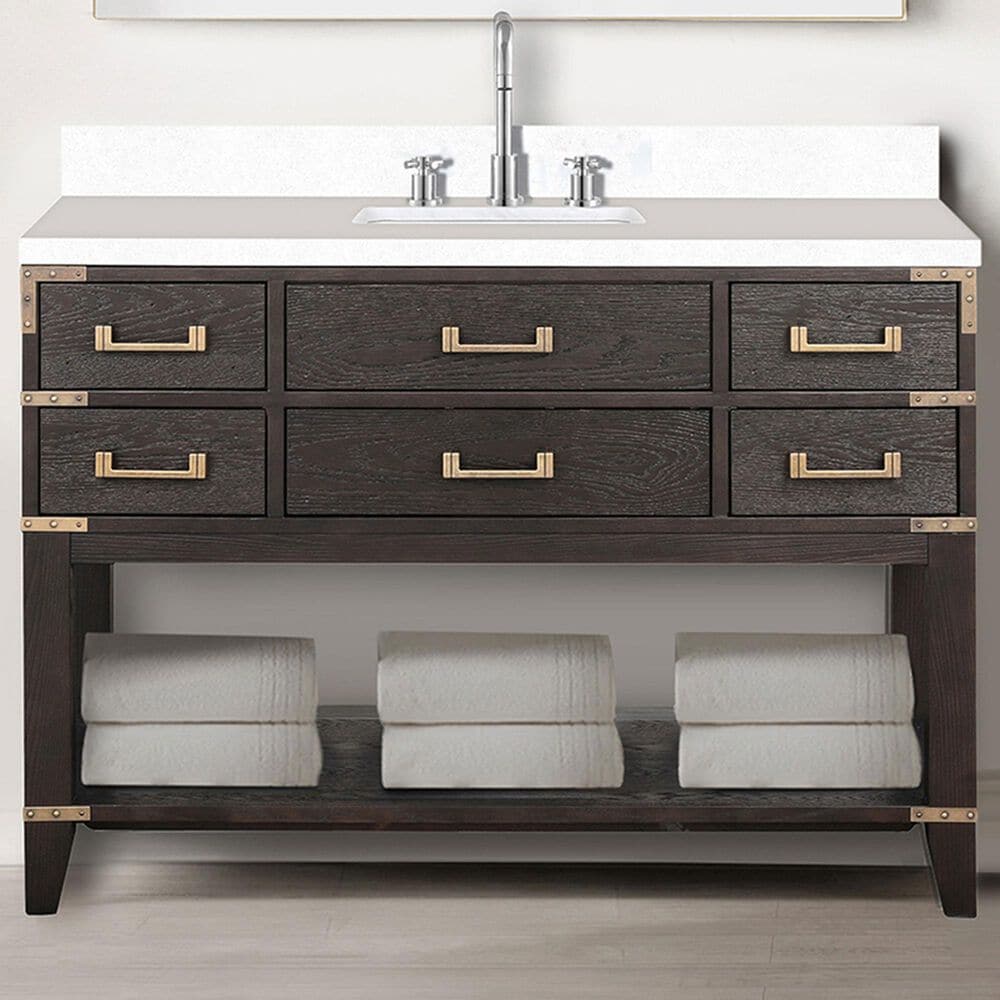 Lexora Home Norwalk 48&quot; Single Bathroom Vanity in Brown Oak with White Quartz Top and Rectangular Sink, , large