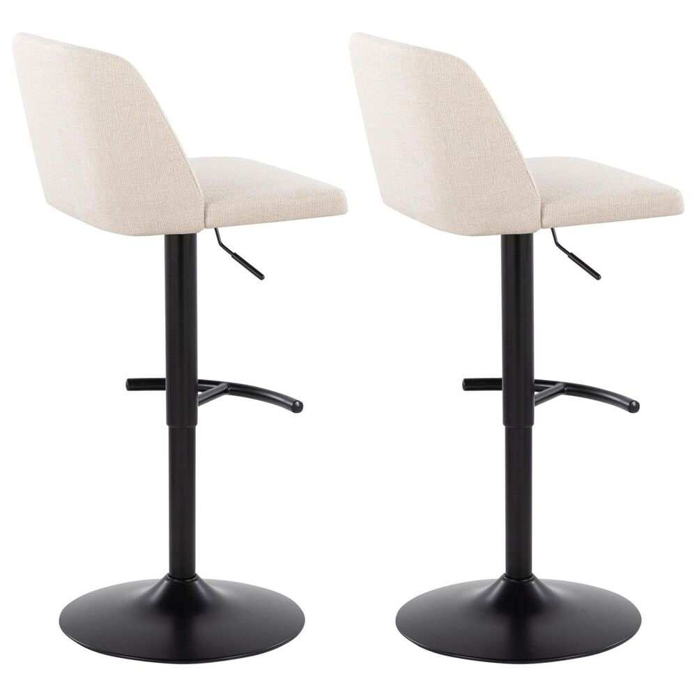 LumiSource Toriano Swivel Adjustable Bar Stool with Cream Noise Fabric Upholstery in Black (Set of 2), , large