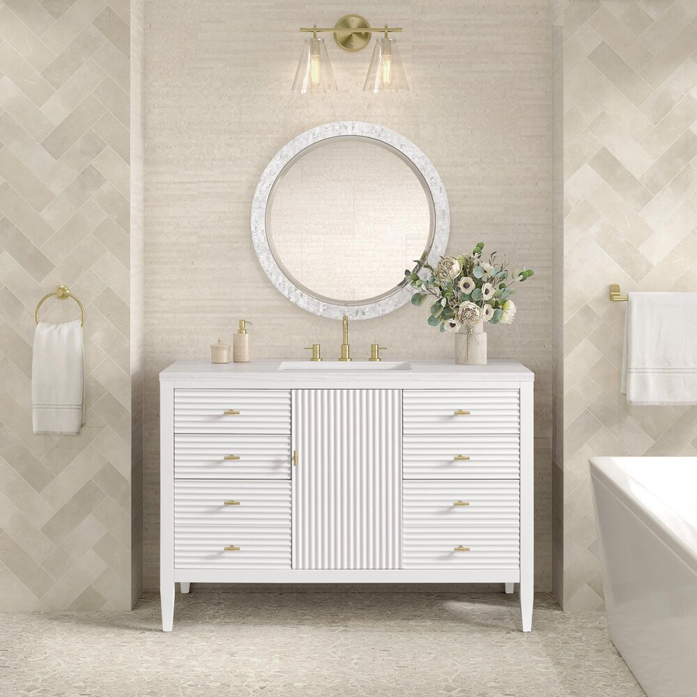James Martin Vanities Myrrin 48&quot; Vanity in Bright White with 3cm Arctic Fall Solid Surface Top, , large