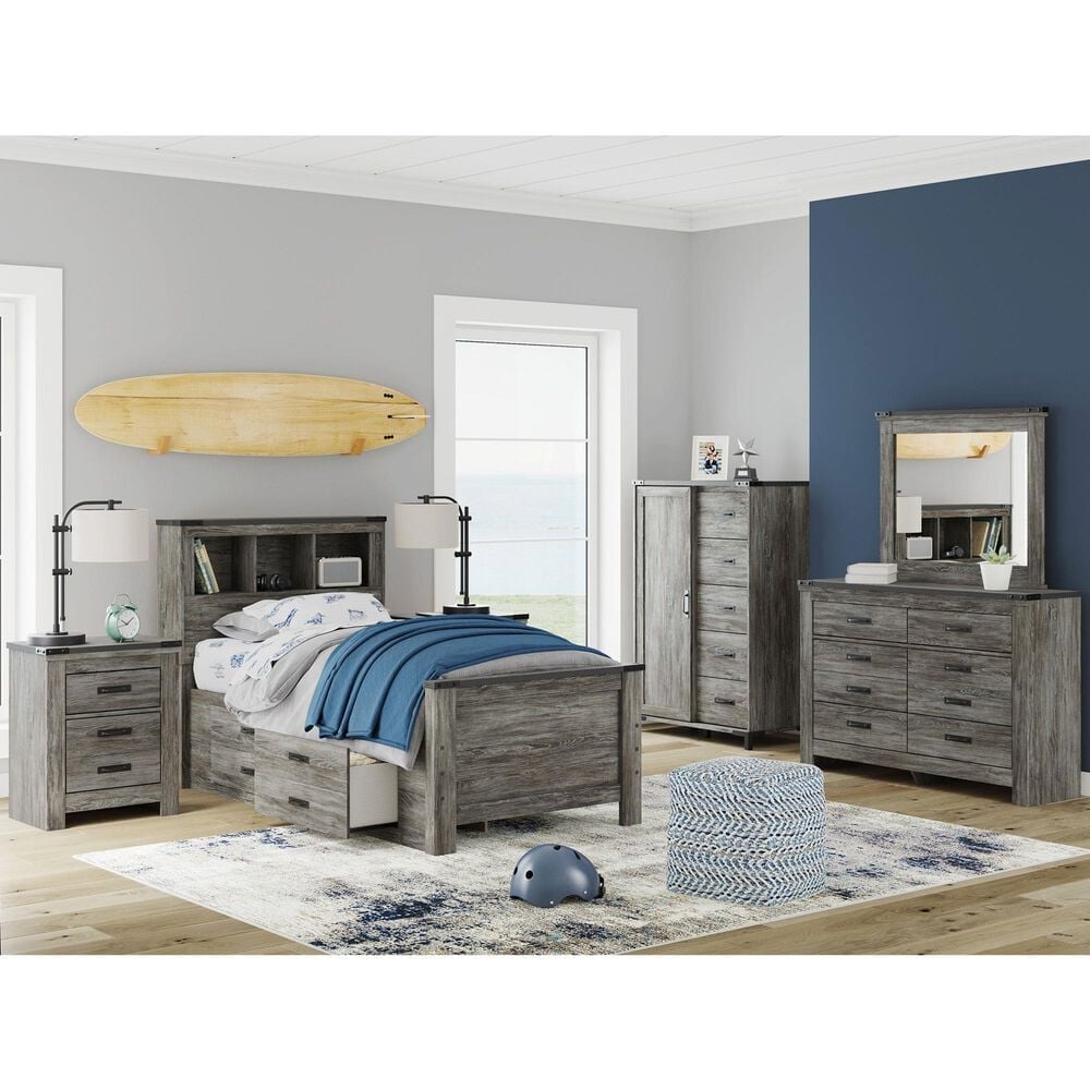 Ashley Frandern Twin Bookcase Bed with Storage in Warm Gray, , large