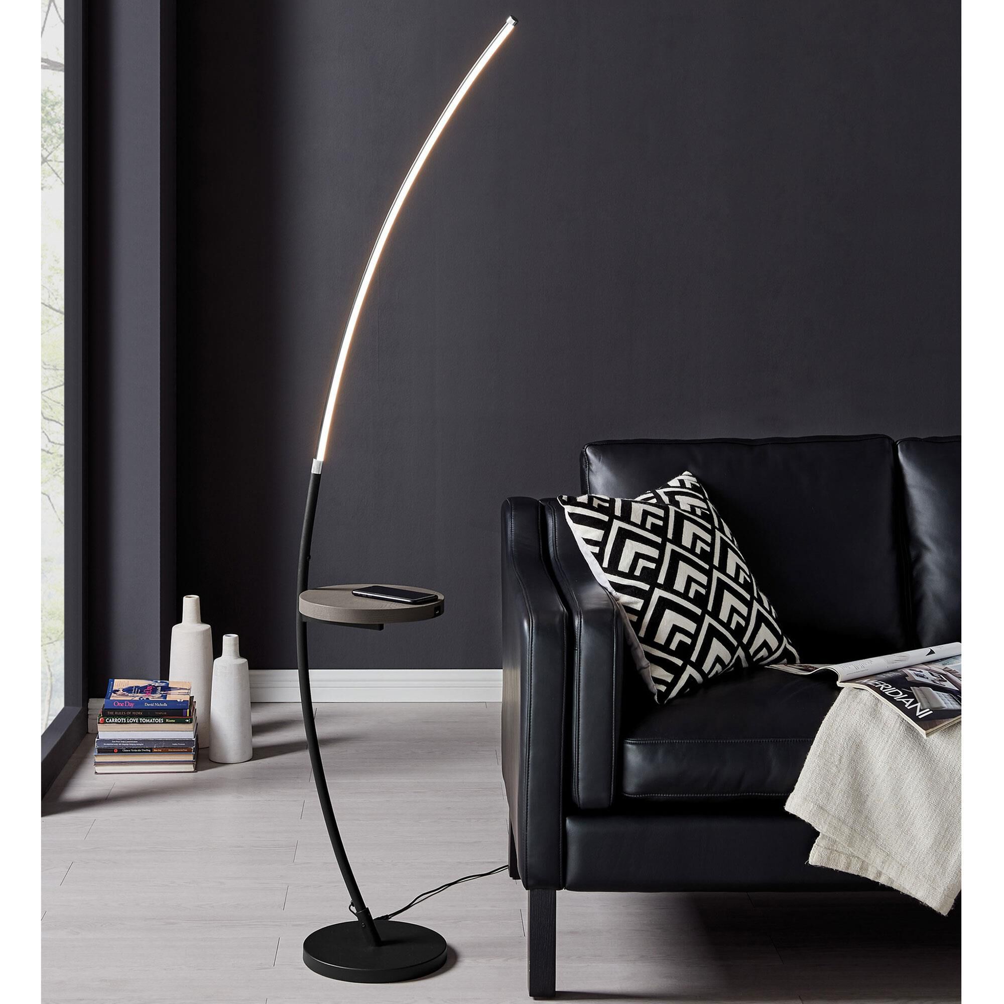 Lite Source Monita LED Shelf Floor Lamp with Wireless Charging USB in Black