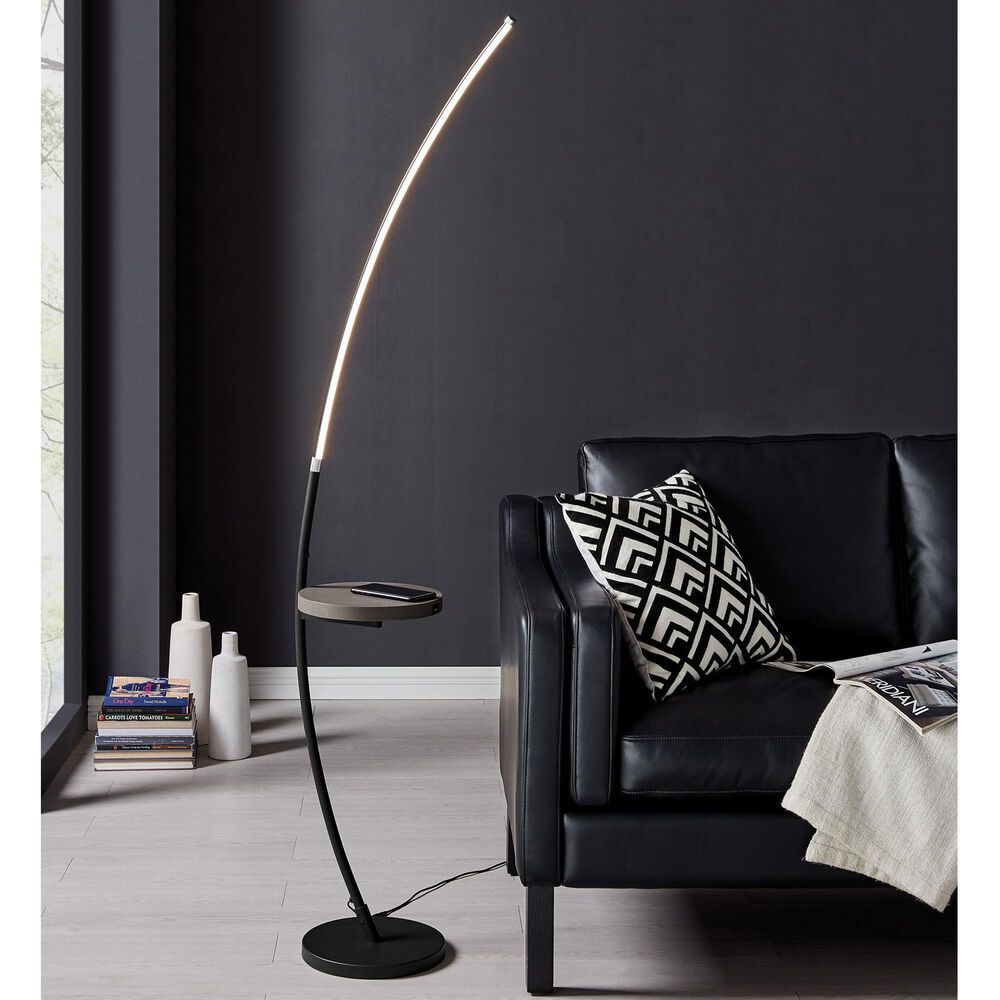 Lite Source Monita LED Shelf Floor Lamp with Wireless Charging + USB in Black, , large