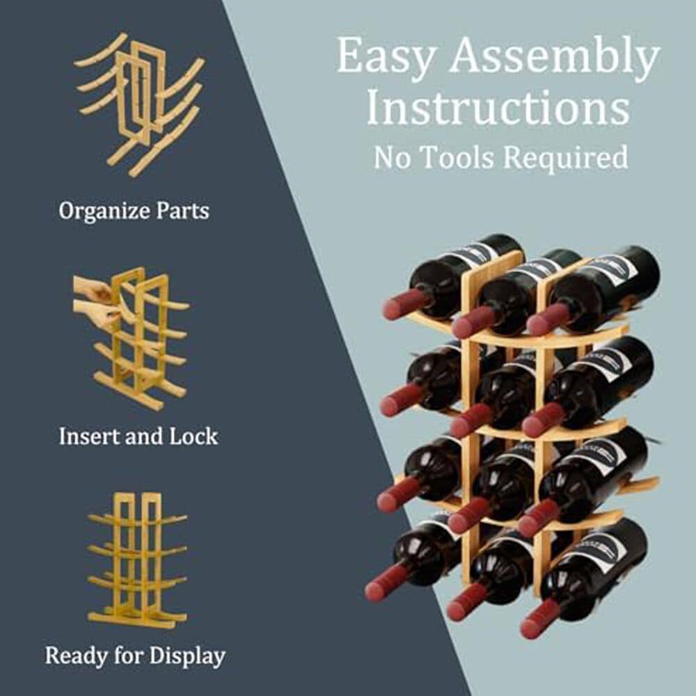 HOMLUX Modern Lattice 12-Bottle Bamboo Countertop Wine Rack in Brown, , large