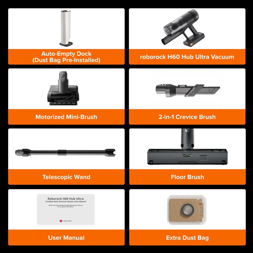 Roborock H60 Hub Ultra Cordless Stick Vacuum Cleaner in Black, , large