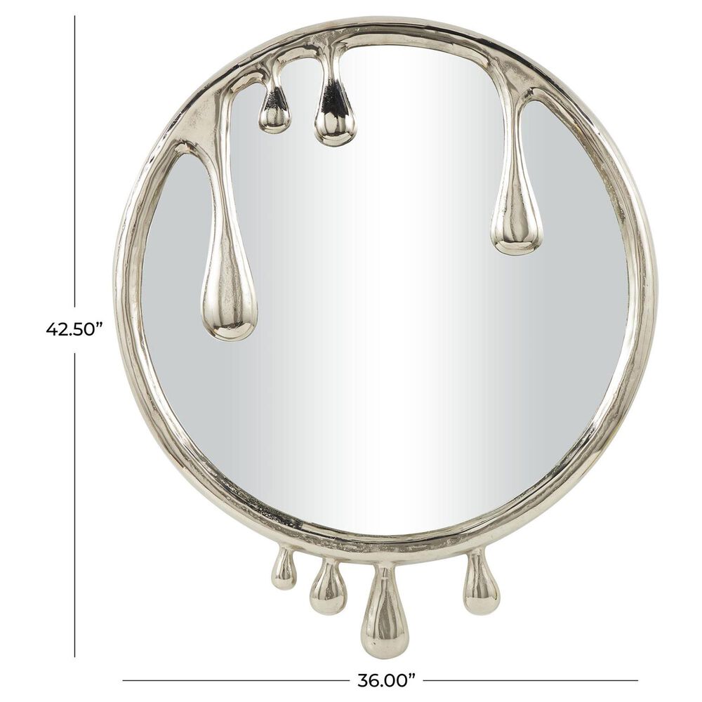 Maple and Jade Round Aluminum Wall Mirror in Silver, , large