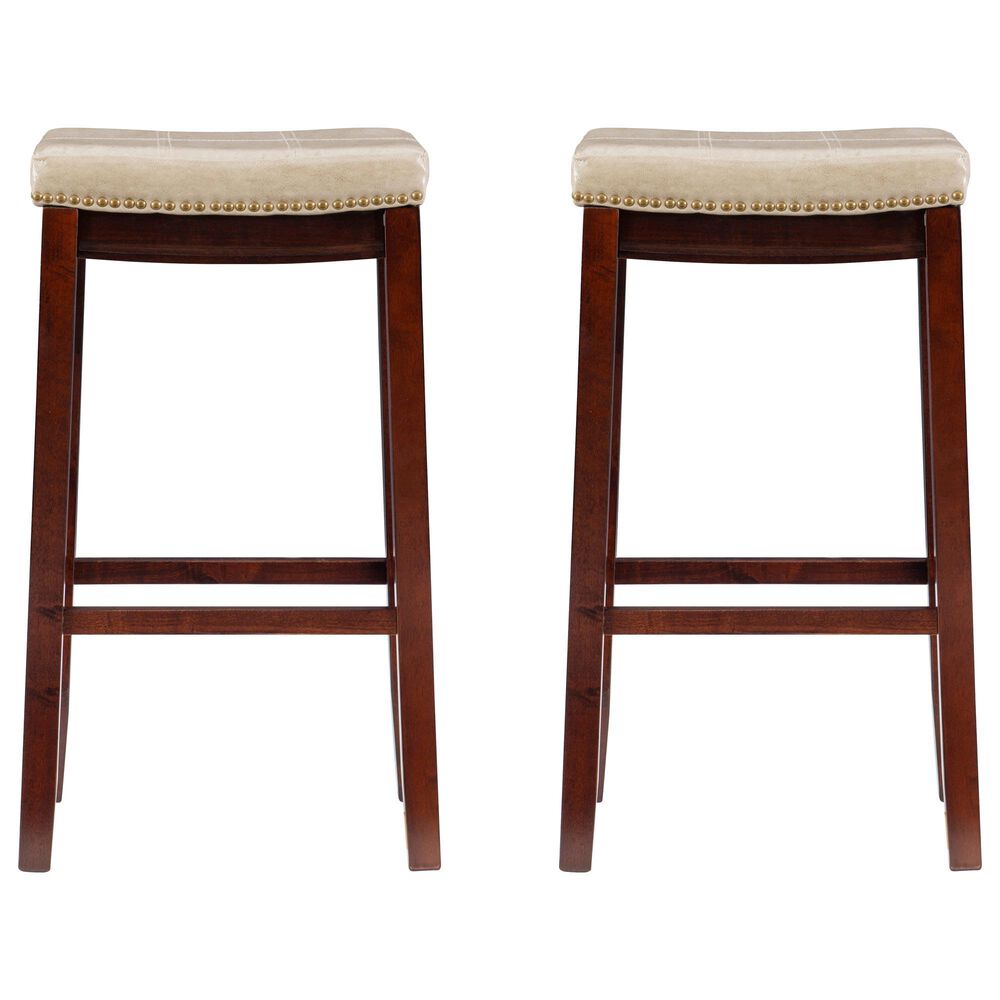 Linon Home Decor Claridge Bar Stool with Beige Cushion in Dark Brown (Set of 2), , large