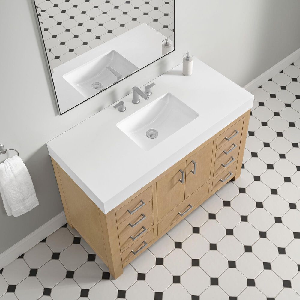 37B Alanya 48" Single Bathroom Vanity in Warm Oak with White Composite Stone Top, , large