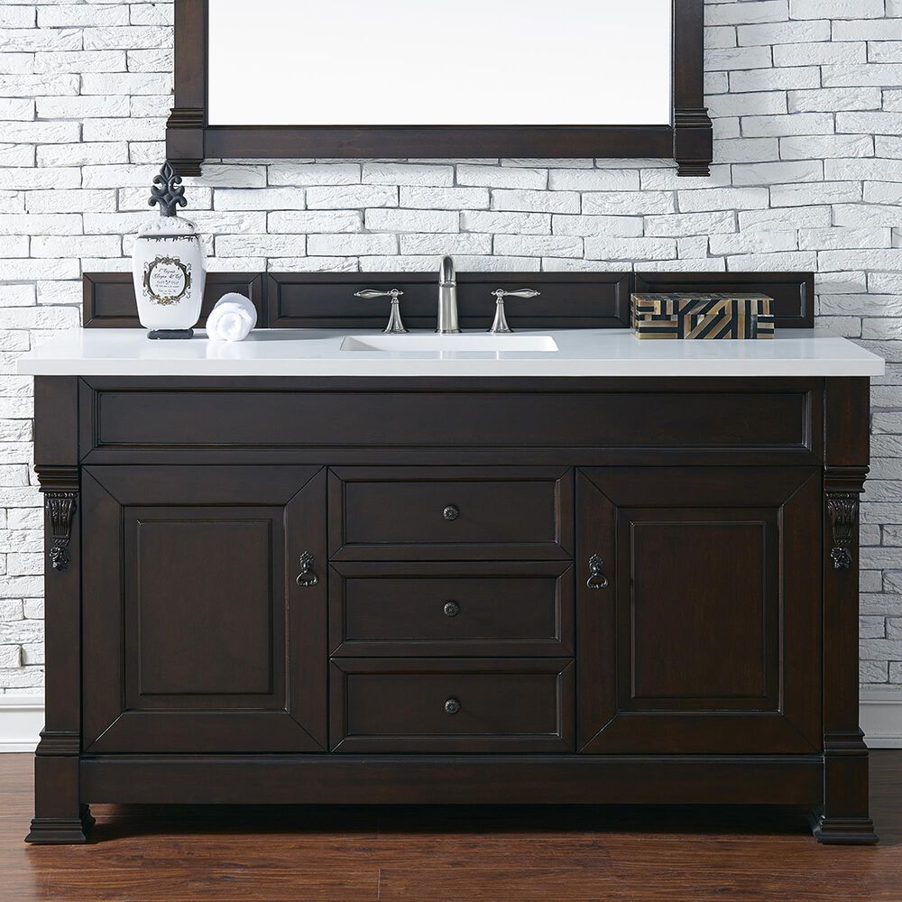 James Martin Vanities Brookfield 60" Single Bathroom Vanity in Burnished Mahogany with 3 cm White Zeus Quartz Top and Rectangular Sink, , large