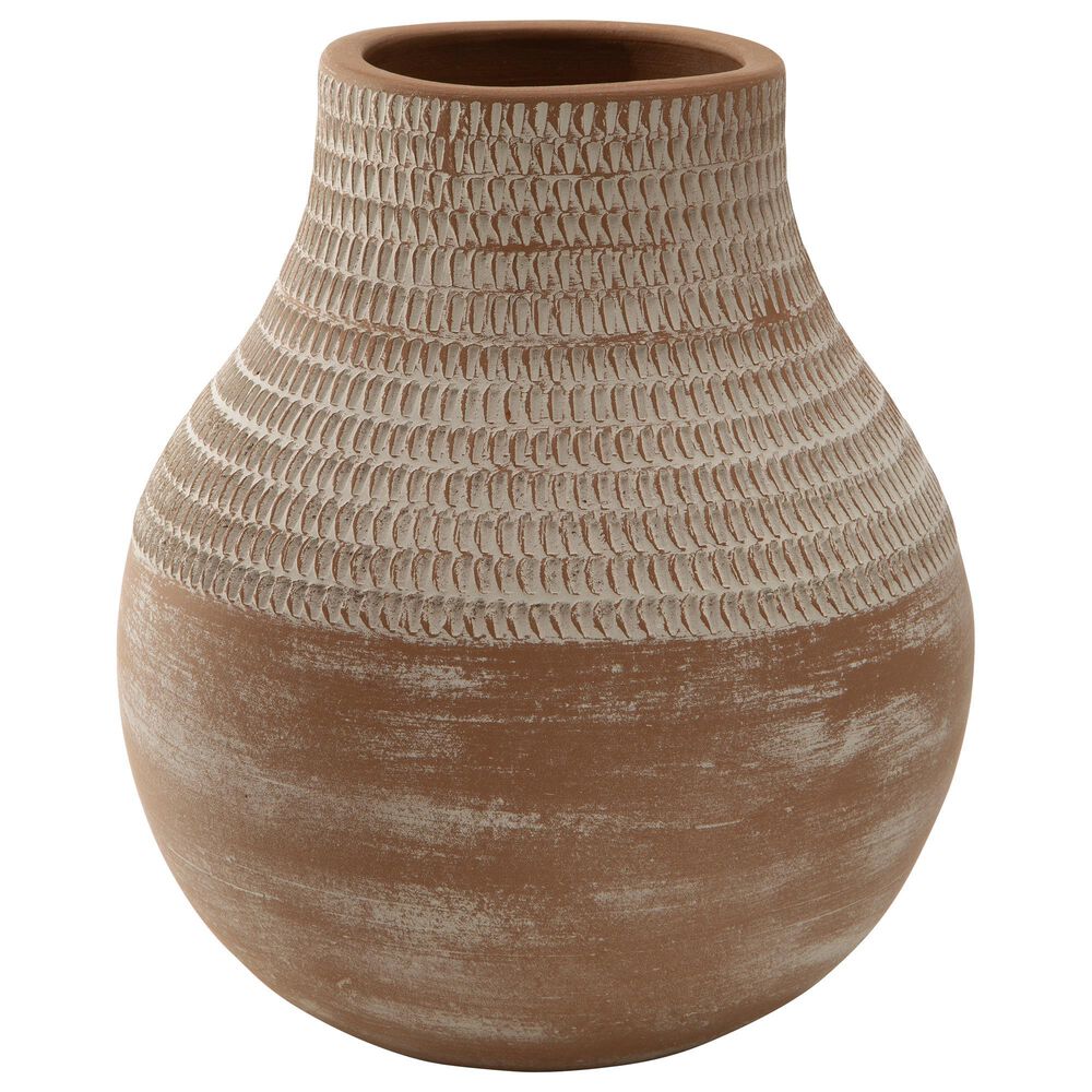 Ashley Reclove 10.5" Vase in Distressed White and Brown, , large
