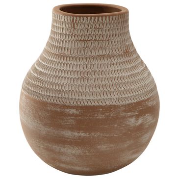 Ashley Reclove 10.5" Vase in Distressed White and Brown, , large